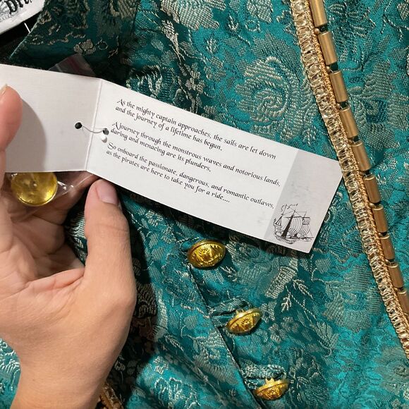 Duchess Judith The Pirate Dressing Green Gold Brocade Jacket Ren Faire Small NWT - Picture 9 of 15